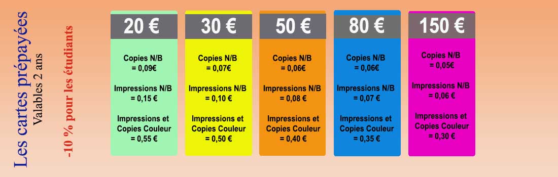 cartes d'abonnement prépayées chez Self Copy