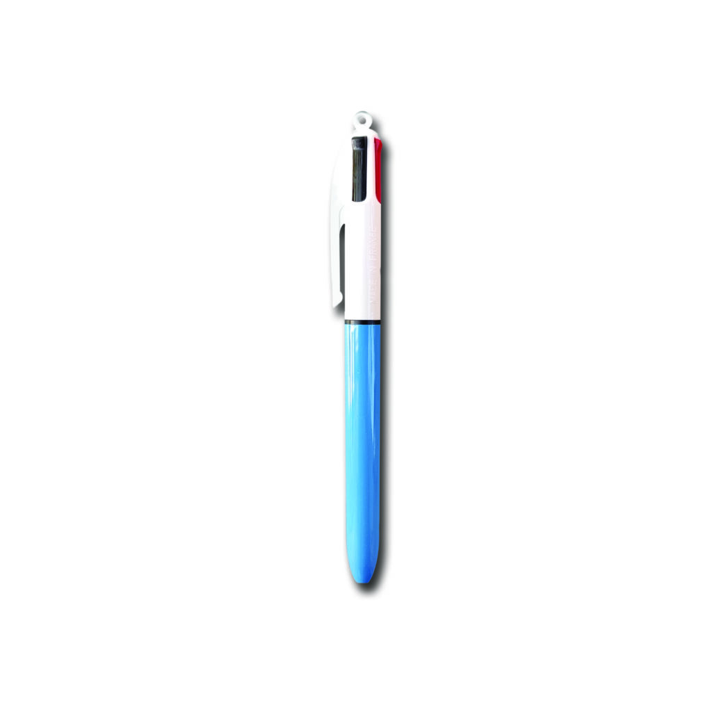 Stylo 4 couleurs rétractables - corps bleu - pointe moyenne