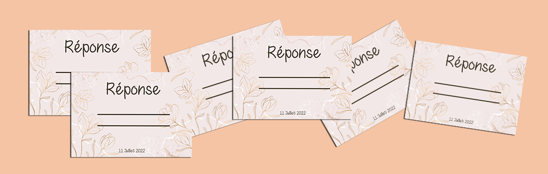 Impression de coupon-réponse ou carton réponse à envoyer avec vos faire-part pour prévoir les invités présents le jour de votre mariage