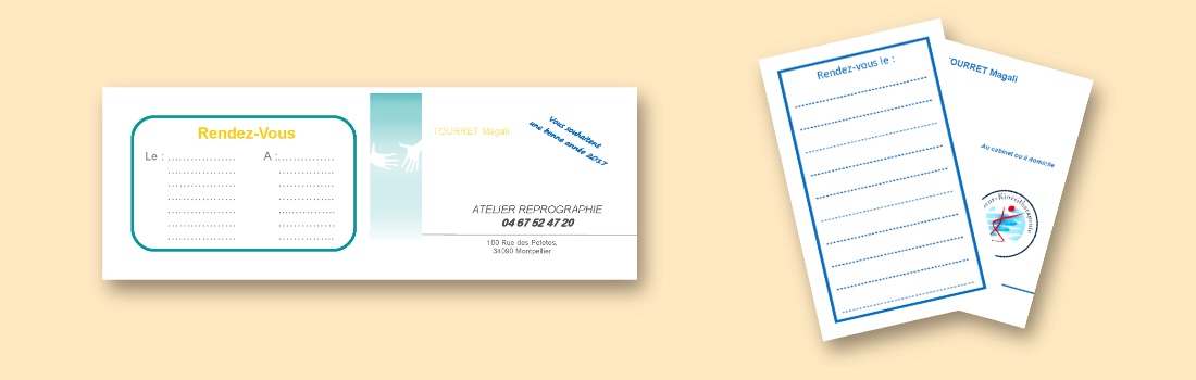 cartes de rendez-vous pour médecins, docteurs, dentistes, masseurs kinésithérapeute, kinés, orthoptistes, professions médicales et paramédicales