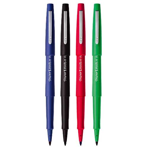 feutres flair de la marque papermate en version originales : bleu, vert, rouge ou noir