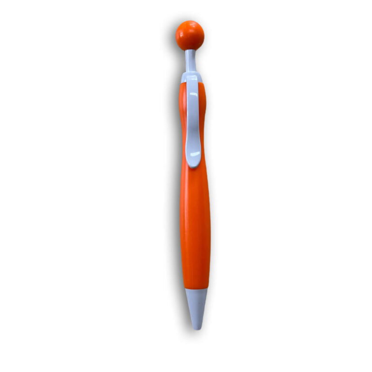 stylo bille boule, corps orange, encre bleue