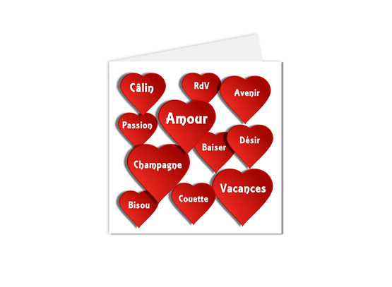 Carte postale aux multiples coeurs et mots d'amour