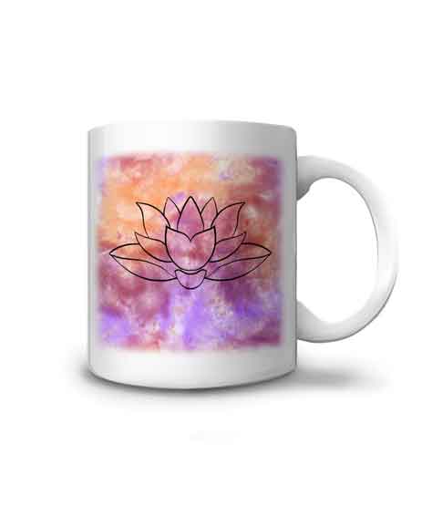 mug fleur de lotus illustrée sur camaïeu de rose, bordeaux, violet