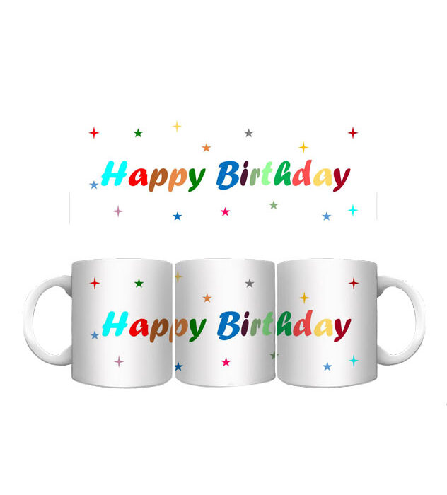 Mug panoramique anniversaire étoiles colorées