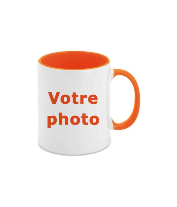 Option mug orange - anse et intérieur orange - mug orange - mug imprimable et personnalisable avec technique de sublimation - impression photographie sur mug - impression texte sur mug - impression dessin sur mug - impression illustration sur mug imprimé - sublimation sur mug orange