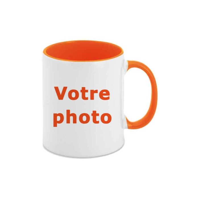 Option mug orange - anse et intérieur orange - mug orange - mug imprimable et personnalisable avec technique de sublimation - impression photographie sur mug - impression texte sur mug - impression dessin sur mug - impression illustration sur mug imprimé - sublimation sur mug orange