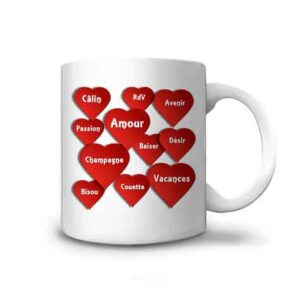 Mug amour et ses 11 cœurs et mots d'amour
