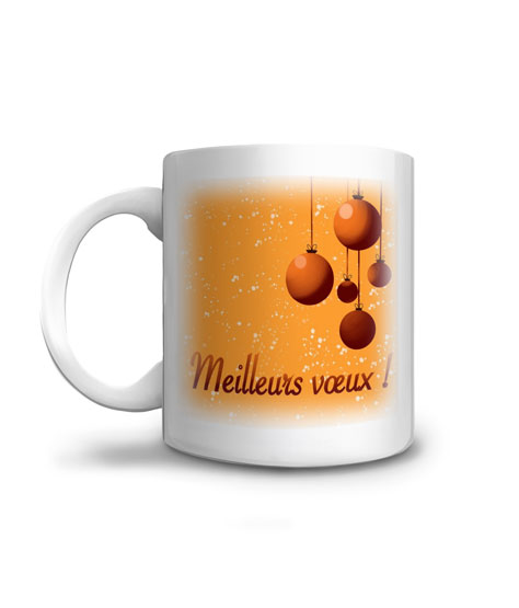 Les boules de Noël vous souhaitent Meilleurs Vœux sur un mug orangé