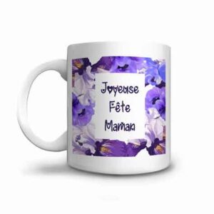 Tasse ou mug à offrir à sa maman pour la fête des mères imprimé de fleurs violettes