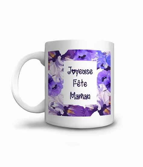 Tasse ou mug à offrir à sa maman pour la fête des mères imprimé de fleurs violettes