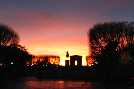 Photos-urbaines-urbaine-montpellier-ville-jardins du peyrou, coucher de soleil