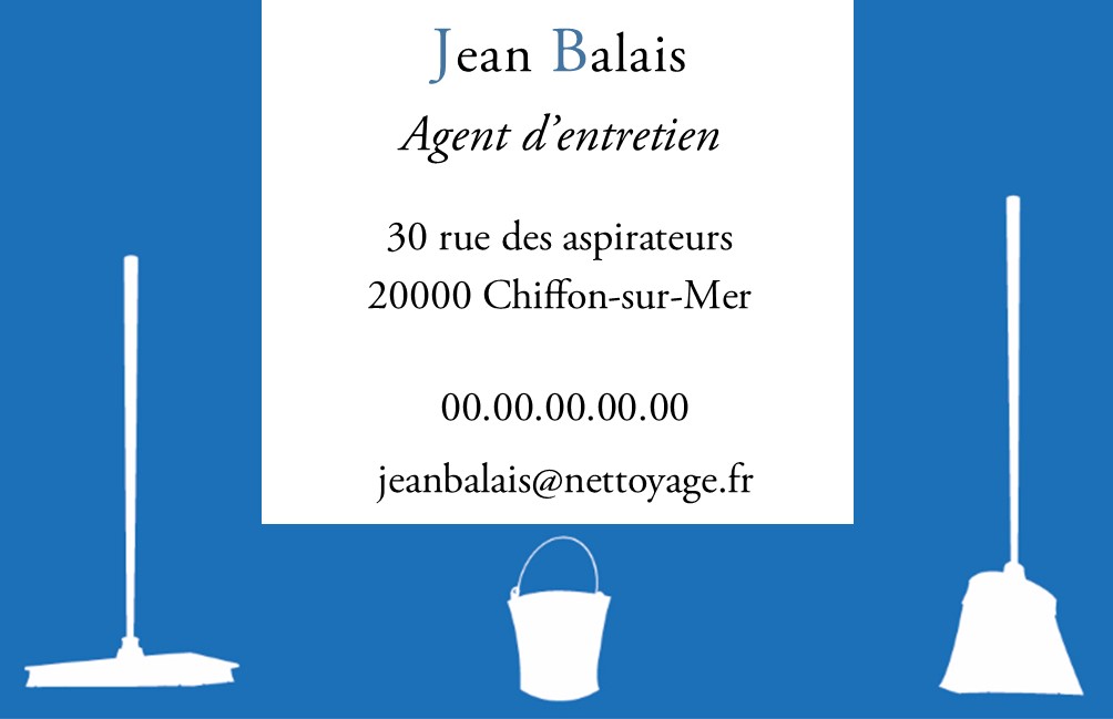 Modèle de cartes de visite pour les entreprises de nettoyage avec balais sur fond bleu