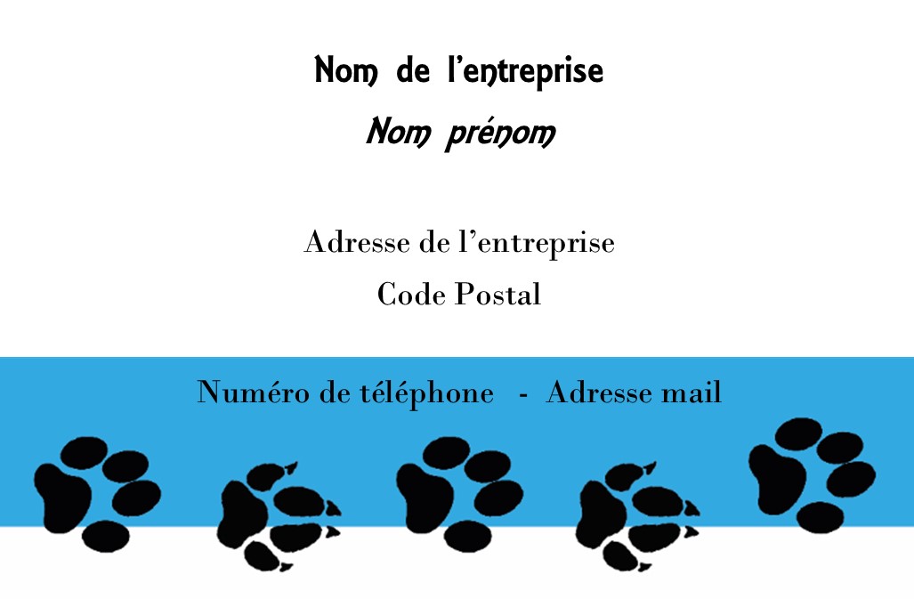 modèle de carte de visite avec pattes d'animaux pour vétérinaires ou pensions pour chiens ou chats