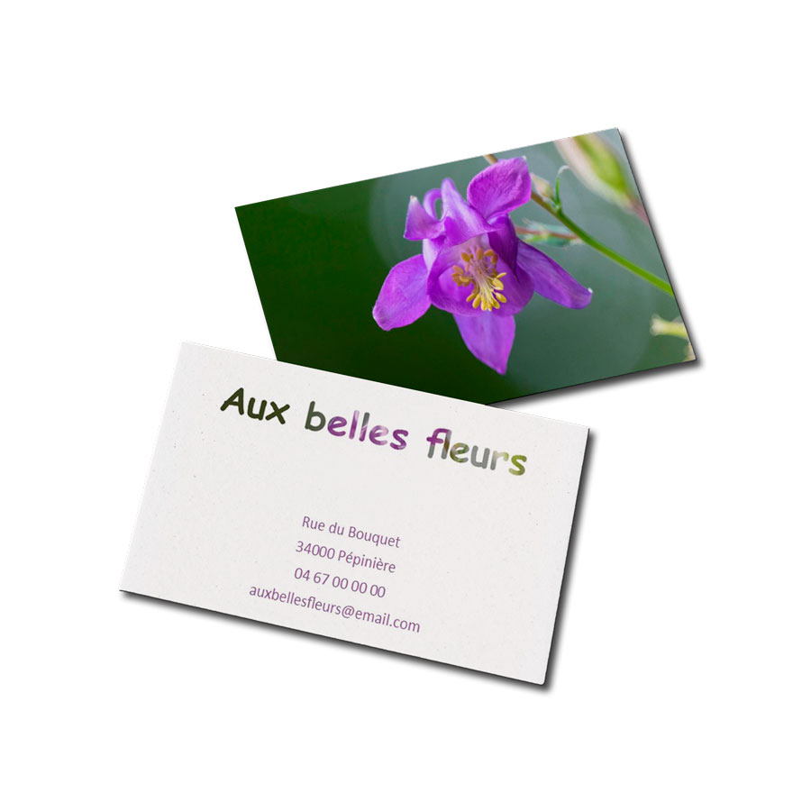 carte de viasite recto verso fleuriste jardinier photographie fleur violette