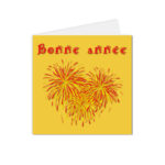 carte postale carte de vœux bonne année feux d'artifice jaune et rouge