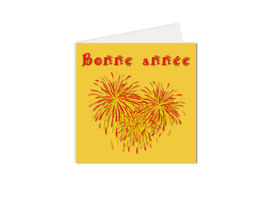 carte postale carte de vœux bonne année feux d'artifice jaune et rouge