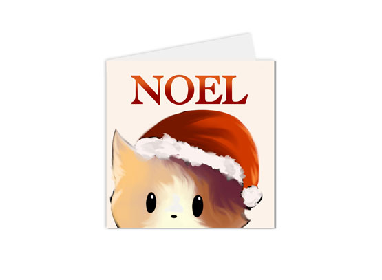 carte postale carte de vœux Noel chaton bonnet
