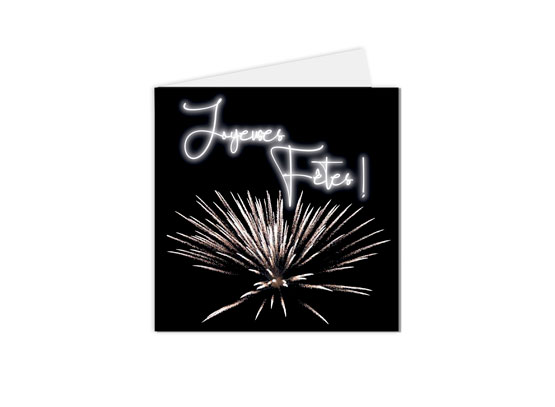 carte postale carte de vœux Joyeuses fêtes feu d'artifice