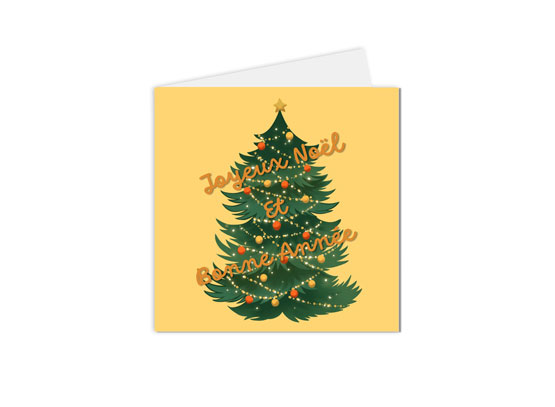 carte postale carte de vœux joyeux noel et bonne année sapin de noel