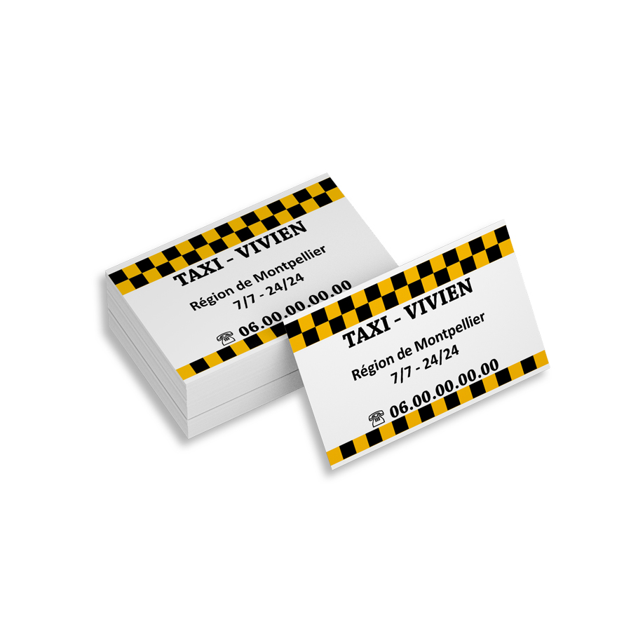 cartes de visite recto taxi damier jaune et noir