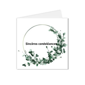 carte condoléances avec une illustration de couronne végétale