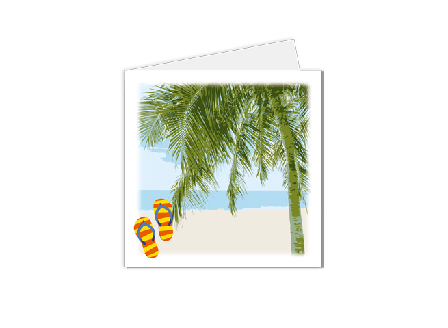 Carte postale illustration palmier et tongs à la mer