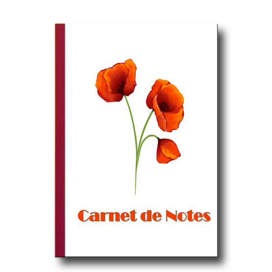 carnet de notes "coquelicots" reliure rouge a5