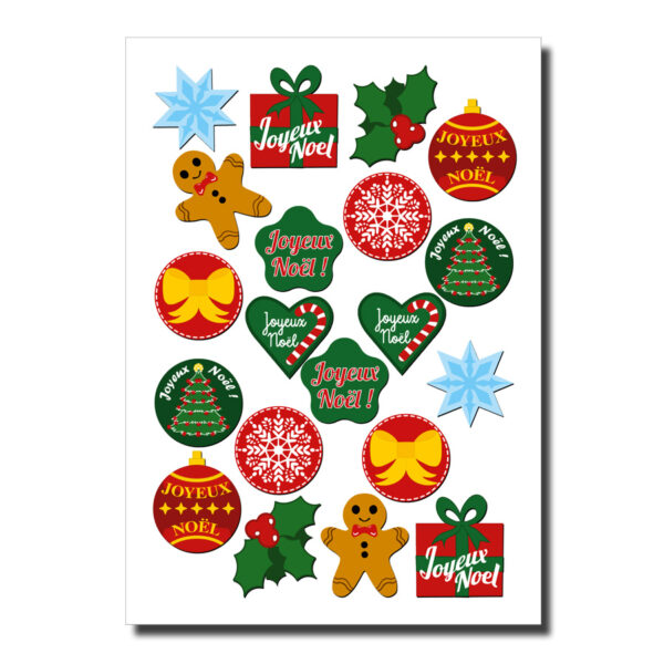 papeterie planche decoupe forme etiquette autocollante noel ; planche d'étiquettes autocollantes pour vos emballages de noel - Noël
