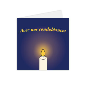 Carte de condoléances illustrée d'une bougie lumineuse sur un fond bleu sombre