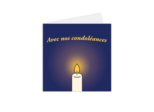 Carte de condoléances illustrée d'une bougie lumineuse sur un fond bleu sombre