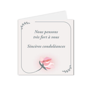 carte de condoléances avec une illustration de rose, sur un fond doux et neutre.