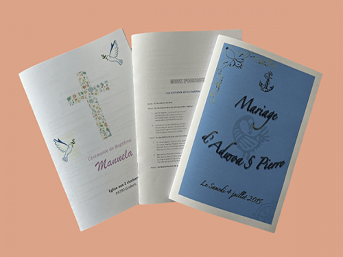 livret cérémonie ou de messe pour mariage, décès, baptême, pour cérémonie religieuse ou laïque